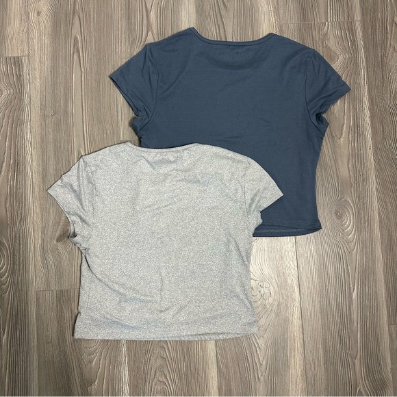 Eye Candy Fitted Cropped Tee Set Gray & Navy Blue Short Sleeve Stretch L - Picture 4 of 4